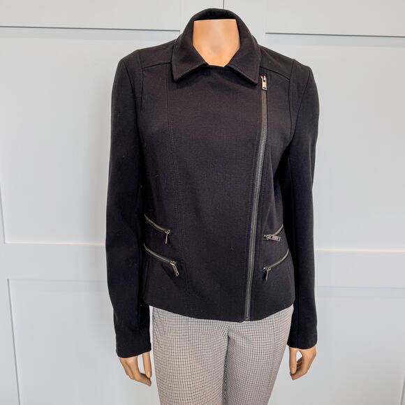 Banana Republic, Black Moto Jacket w Asymmetrical Full Front Zip-Women’s Size 10 - Picture 3 of 9
